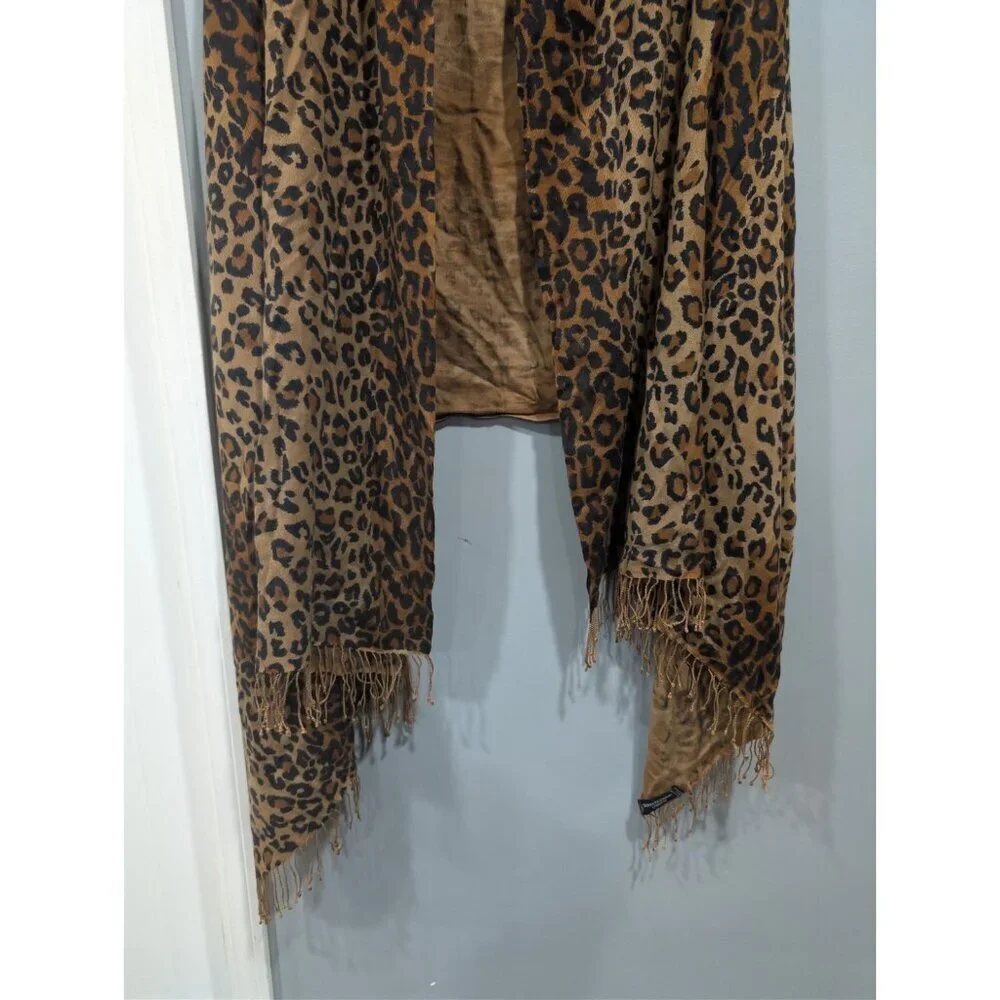 Tashia Pashmina London Women's Leopard Print Shawl Scarf Cashmere Silk Fringe